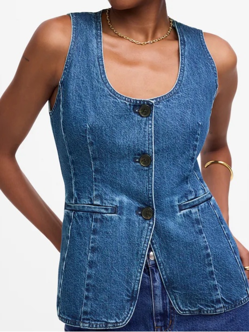 NWT Madewell Denim Scoopneck Cutaway Vest in Dowe Wash